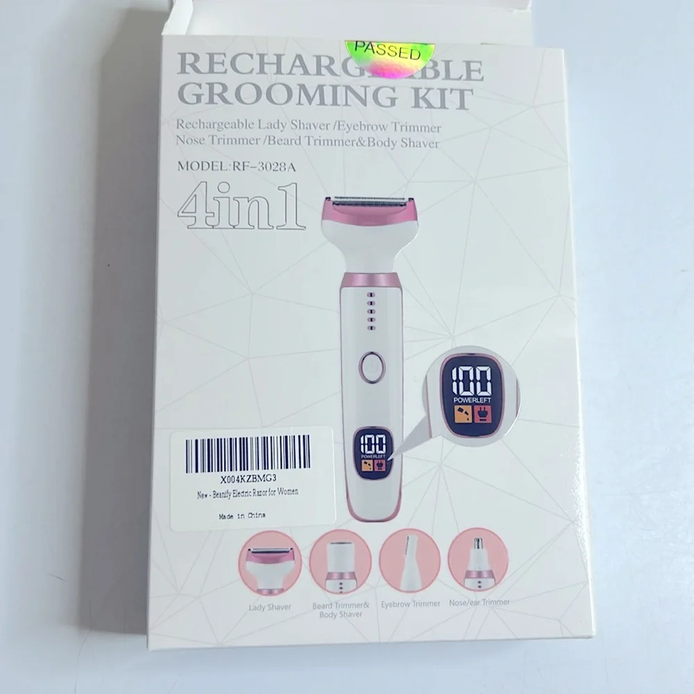 Rechargeable Wet Dry Razor With Grooming Kit Pink and White